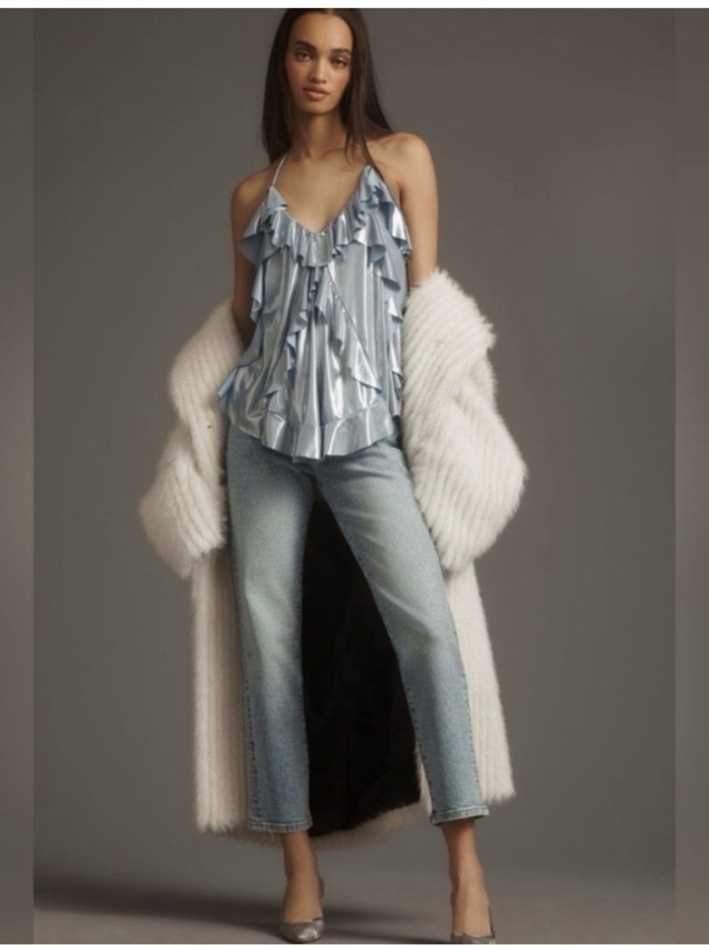 Anthropologie Shimmery Powder Blue satin like Halter Cami- XS